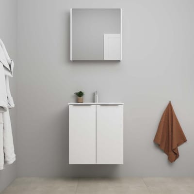 On-Line Badkamermeubelset - 60 cm - Bouwpakket - 2 Deuren met Greep - Porseleinen Wastafel - 1 Kraangat - Spiegelkast - Hoogglans Wit