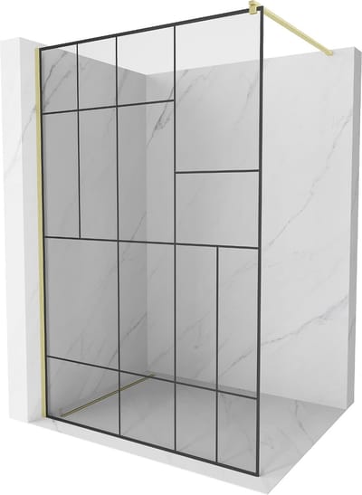 Mexen Kioto douchewand Walk-in 70 x 200 , zwart patroon 8 mm, goud geborsteld - 800-070-101-55-78
