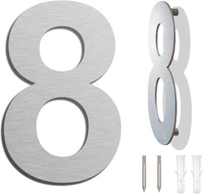 Huisnummer 8 - Adrescijfer Modern - Exterieur Decoratie - Zwevende Look - 152 mm Hoog - Mat Zilver