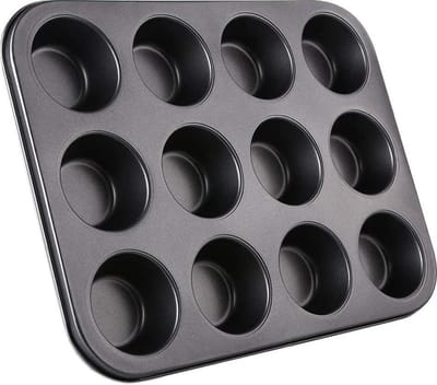 Muffin Bakvorm - Metaal - Anti-aanbaklaag - 12 Vormpjes - Muffin Bakblik - Muffin Bakplaat - Cupcake Bakvorm Metaal - Cupcake Vormpjes - Pastei Bakvorm - Zwart