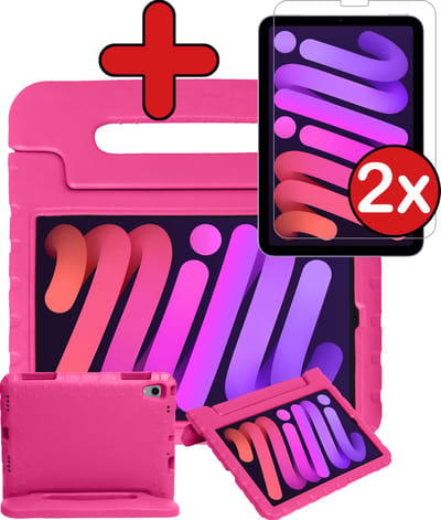 Hoesje - Geschikt voor Apple iPad Mini 6 (2021) - 8.3 inch - 6e Generatie - Met 2x Screenprotector - Kinderhoes - Shockproof Bumper - Kidsproof Case - Tablethoes - Kinder Hoes Cover - Roze