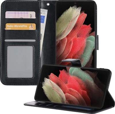 Hoesje - Geschikt voor Samsung Galaxy S21 Ultra - Luxe Bookcase - Walletcase Hoes - Portemonnee - Cover - Telefoonhoes - Zwart