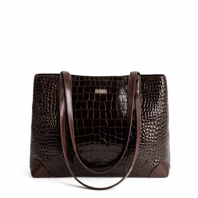 Solier FL56 ALEN shopper dames – grote leren schoudertas van gelakt leer met rits – bruin