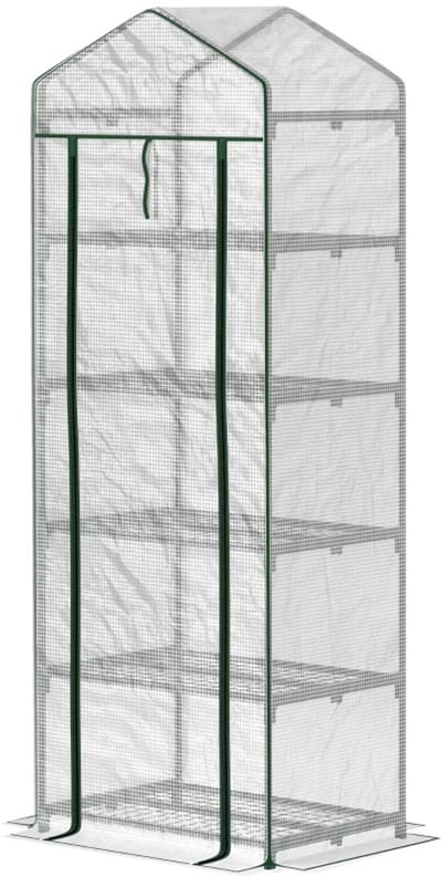 Mini Kas met Roldeur - Tuinkas - 5 etages - Foliekas - Broeikas - Koude Bak - Kweekkas - Tomatenkas - Groentekas - Plantenkas - voor Groenten, Bloemen, Planten - 69 x 49 x 193 cm - Wit