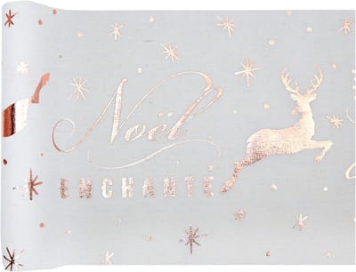 SANTEX - Tafelloper van katoen betoverd roségouden kerst 3 m x 28 cm met hertenmotieven