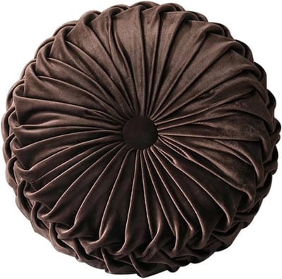 Rond fluwelen kussen bruin 13,7 inch handgemaakt decoratief voor bank en bed