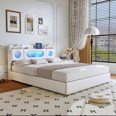 Tweepersoonsbed 140x200 cm met opbergruimte en USB-oplader