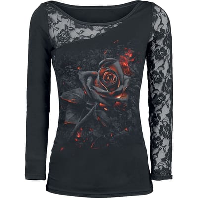 Spiral - Gothic Shirt met lange mouwen - Burnt Rose - S tot 4XL - voor Vrouwen - zwart