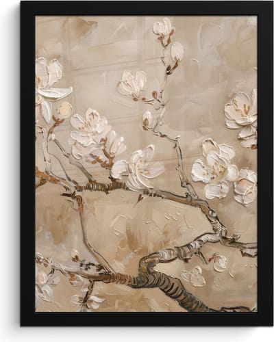 Poster in lijst - Fotolijst 30x40 cm - Posters - Bloemen - Modern - Beige - Wit - Bloesem - Posterlijst zwart - Decoratie - Wanddecoratie woonkamer - Muurdecoratie slaapkamer