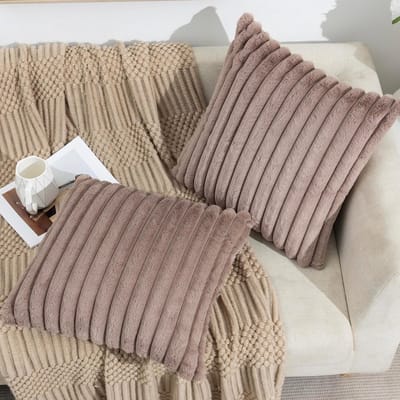 REDOM Sierkussenhoezen Set van 2 - 45x45 cm - Verborgen Rits & Decoratieve Kwastjes - Voor Bank, Bed en Fauteuil - Pluche - Licht Camel