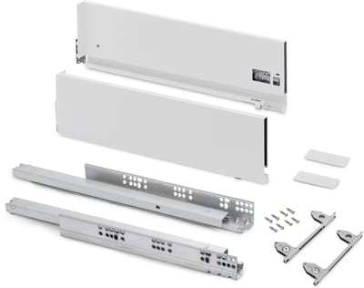 Emuca Vertex met 3D-regeling Outdoor lade, hoogte 178mm, 40kg, diepte 450mm, Staal, Wit gelakt