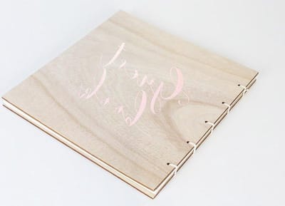 Verijdelde Houten Bruiloft Gastboek - Rose Gold & Botanics Beige