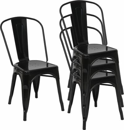 RM Store® - 4 Metalen Eetkamerstoelen - Woonkamer Stoelen - Industriële Stijl - Cafe - Bistro - Outdoor - Vintage Set - Zwart