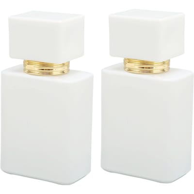 2pcs Flacon de Parfum en Verre Vide Grande Capacité Vaporisateur à Buse Dorée Flacon de Parfum en Verre Atomiseur Blanc beige