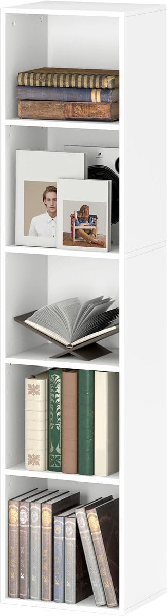 Vakkenkast – Smalle Boekenkast – 6 Vakken – Staande Opbergkast - wandkast– Modern Design – Wit – Ruimtebesparend