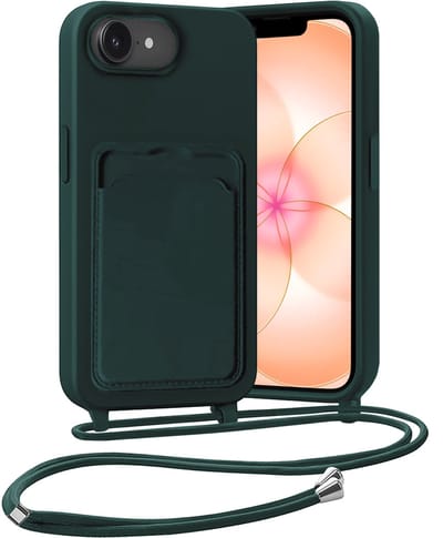 Hoesje Geschikt voor iPhone 17e Hoes Met Telefoonketting - Backcover Geschikt voor iPhone 17e Case Met Koord - Donkergroen