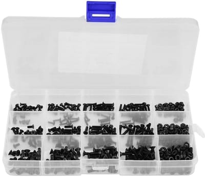 Dailygoods - Compleet Assortiment Bouten en Schroeven - 480 Stukken - Zwart Koolstofstaal - Voor Reparaties en Projecten - Duurzaam en Veelzijdig