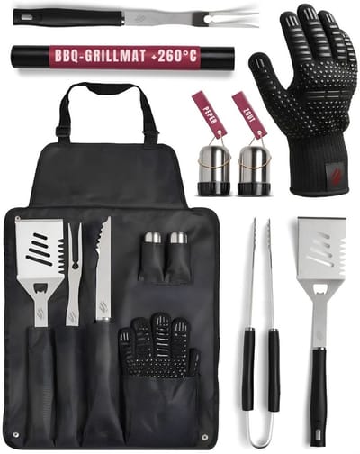 DnA® BBQ Tang - Barbecueaccessoireset - Professioneel Cadeau voor Mannen - Zwart/Zilver - 44cm x 11cm x 11cm