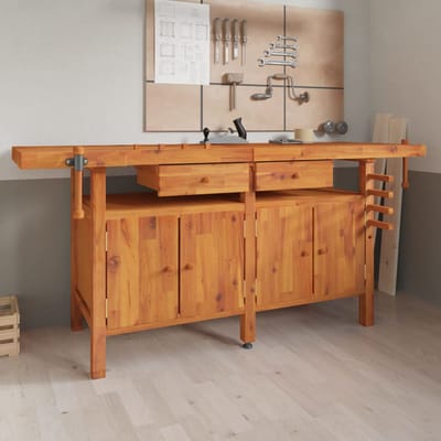 vidaXL - Werkbank - met - lades - en - bankschroeven - 192x62x83 - cm - acaciahout
