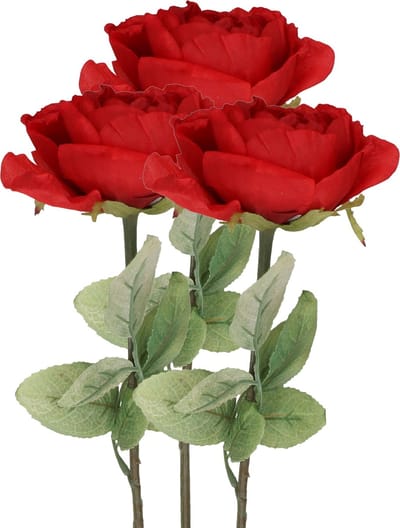Top Art Kunstbloem roos Diana - 3x - rood - 36 cm - kunststof steel - decoratie bloemen