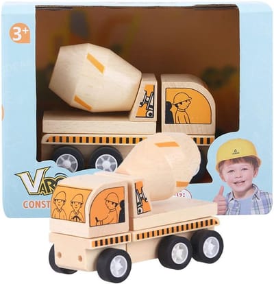 Betonmixer Hout - Bouwvoertuig Kinderen - Zandbak Spelen - Afneembare Cabine - 10.5 x 5.5 x 7 cm - Helder