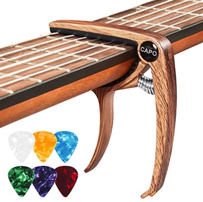 Capodaster voor gitaar en ukelele met 6 plectrums - Perfecte installatie voor muzikanten