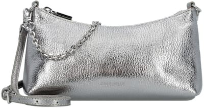 COCCINELLE Leren schoudertas Aura Mini Bag Grained Leather Steel zilverkleurig
