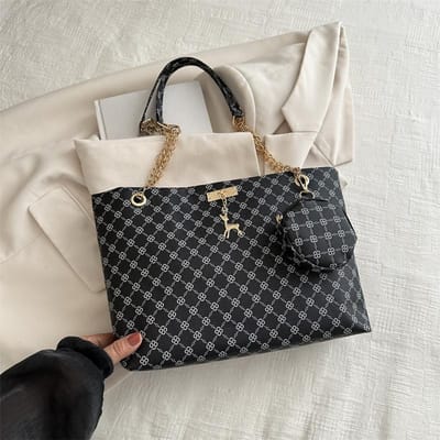 Hoogwaardige Tas met Grote Capaciteit Retro Tote Bag voor Dames Nieuwe Licht Luxe Niche Ketting Eénschouder Tote Bag gray