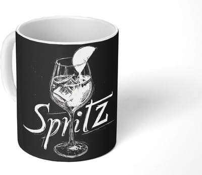Mok - Koffiemok - Glas spritz - Krijtletters - Ijsblokjes - Citroen - Mokken - 350 ML - Beker - Koffiemokken - Theemok