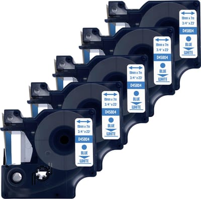 DULA Dymo D1 45804 - S0720840 - Compatible label tape - 5 lettertapes - Blauw op wit - 19mm x 7m