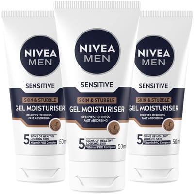 NIVEA Men Sensitive Skin & Stubble Moisturizer Gezichtsgel - 3 x 50 ml - Voordeelverpakking