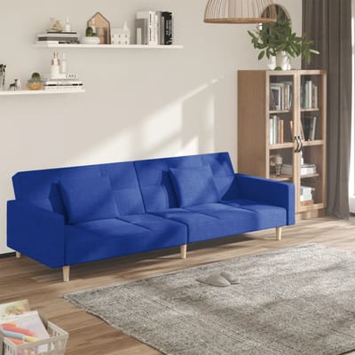 vidaXL - Slaapbank - 2-zits - met - 2 - kussens - stof - blauw