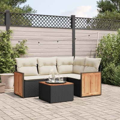 vidaXL - 5-delige - Loungeset - met - kussens - poly - rattan - zwart