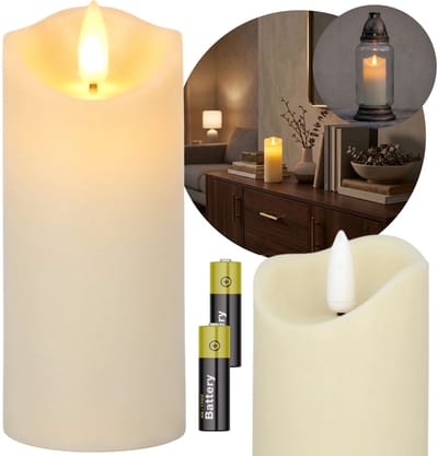 Beige LED-kaars, vlam-effect, batterijgevoede inzet voor grafkaarsen 12,5 cm