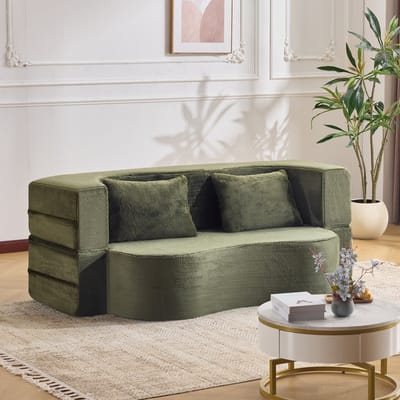 REDOM Futon Slaapbank + Bank - Opvouwbaar 2-in-1 ontwerp - Moderne bank voor woonkamer of slaapkamer - Schuim met hoge dichtheid - Olijfgroen - 180 x 55 x 70 cm