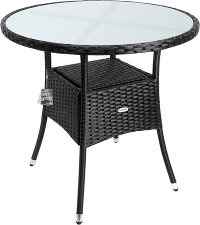 Ronde tuintafel - Balkontafel bijzettafel - Buiten genieten - Met extra legplank - 80x74cm - Zwart