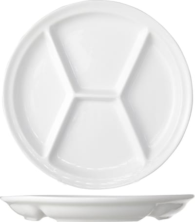 Cosy & Trendy Fondue/gourmet bord met vakjes - rond - wit - porselein - Dia 26 cm - 4 vaks diner borden
