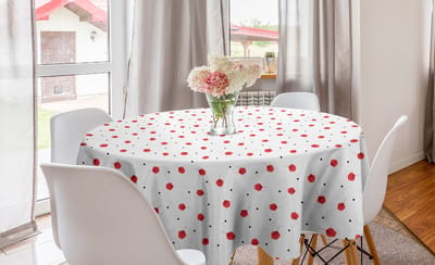 ABAKUHAUS Bloem Ronde Tafellaken, Calico stijl Bloom, Cirkelvormige tafelkleed Hoes voor eetkamerkeukendecoratie, 150 cm, Donker Koraal Wit