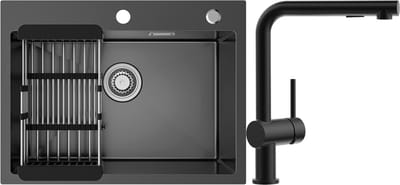 Sofetiy MAX Spoelbak Keuken 60x45cm - Spoelbak Keuken met Kraangat - Spoelbakken Keuken Met L-uitloop Keukenkraan - Spoelbak met Afdruipgedeelte - Antraciet