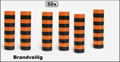 50x Papier rollen serpentines oranje/zwart - BRANDVEILIG - Halloween Carnaval festival optocht feest party serpentine