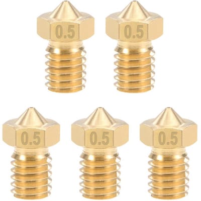 3D printer reserveonderdelen - 3D Printer Nozzles - 5-delige Messing Nozzles 0,5mm, Geschikt voor 1,75mm Filament en E3D V5-V6
