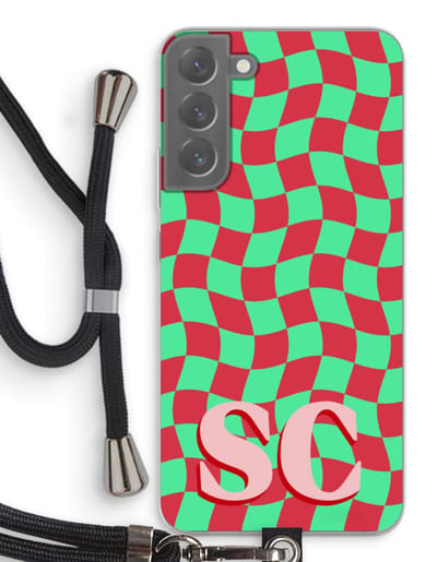 Gepersonaliseerd - Case Company® - Hoesje met koord geschikt voor Samsung Galaxy S22 Plus hoesje met Koord - Grid Monogram - Telefoonhoesje met Zwart Koord - Bescherming aan alle Kanten en Over de Schermrand