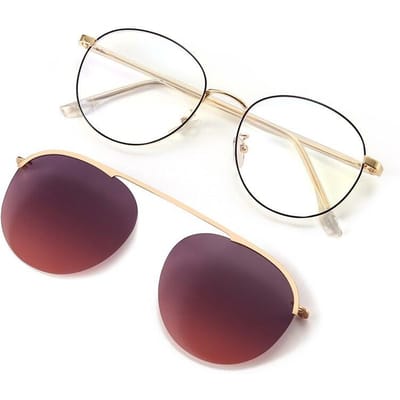 Magnetische Clip-on Brilmontuur Mannen Vrouwen Spiegelglas Bril Klein Montuur Anti Blauw Licht Computergebruik Bril UV400 7007 beige