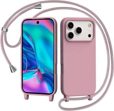 YPCd Crossbody Hoesje Geschikt voor Apple iPhone 17 Pro – TPU & Siliconen Backcover – Verstelbaar Koord – Schokbestendige Bescherming – Roze
