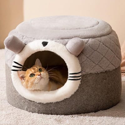 Volledig Gesloten Uitneembaar en Wasbaar Kattenbed Slaaphondenbed Vierseizoenen Universeel Kattenbed Hondenbed Winter Warm Kattenhuis Huisdierenbed Grey Chinchilla * Classic Explosion black