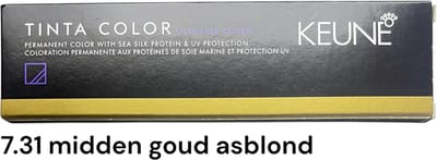 Keune, Tinta Color Ultimate Cover, Permanente Haarkleur, 7.31 Medium Goud Asblond, 60 ml