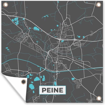Tuin poster Plattegrond – Peine – Blauw – Stadskaart – Kaart - Duitsland - 200x200 cm - Tuindoek
