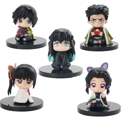 Lot de 5 Pièces/Ensemble Demon Slayer Version Q Figurine Assise Jouet Anime Kimetsu no Yaiba Tanjiro Nidouzi Inosuke Zenizu Figurine PVD Modèle Jouets