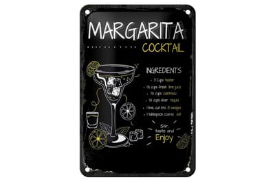 Blechschild Rezept Margarita Cocktail Recipe 12x18cm Geschenk Schild