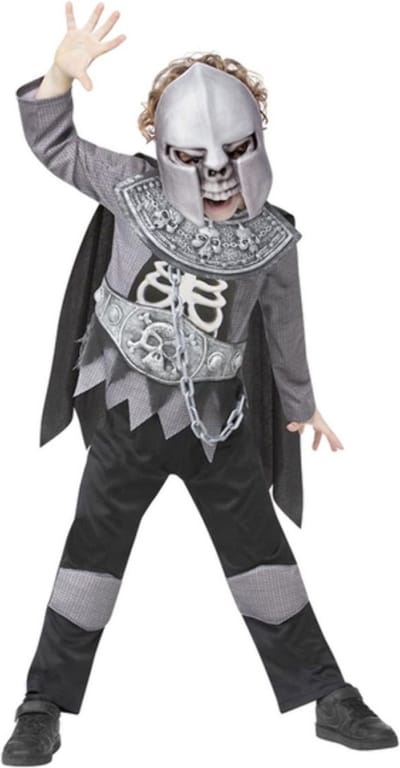 Smiffys - Deluxe Skeleton Knight Kinder Kostuum - Kids tm 9 jaar - Grijs/Zwart